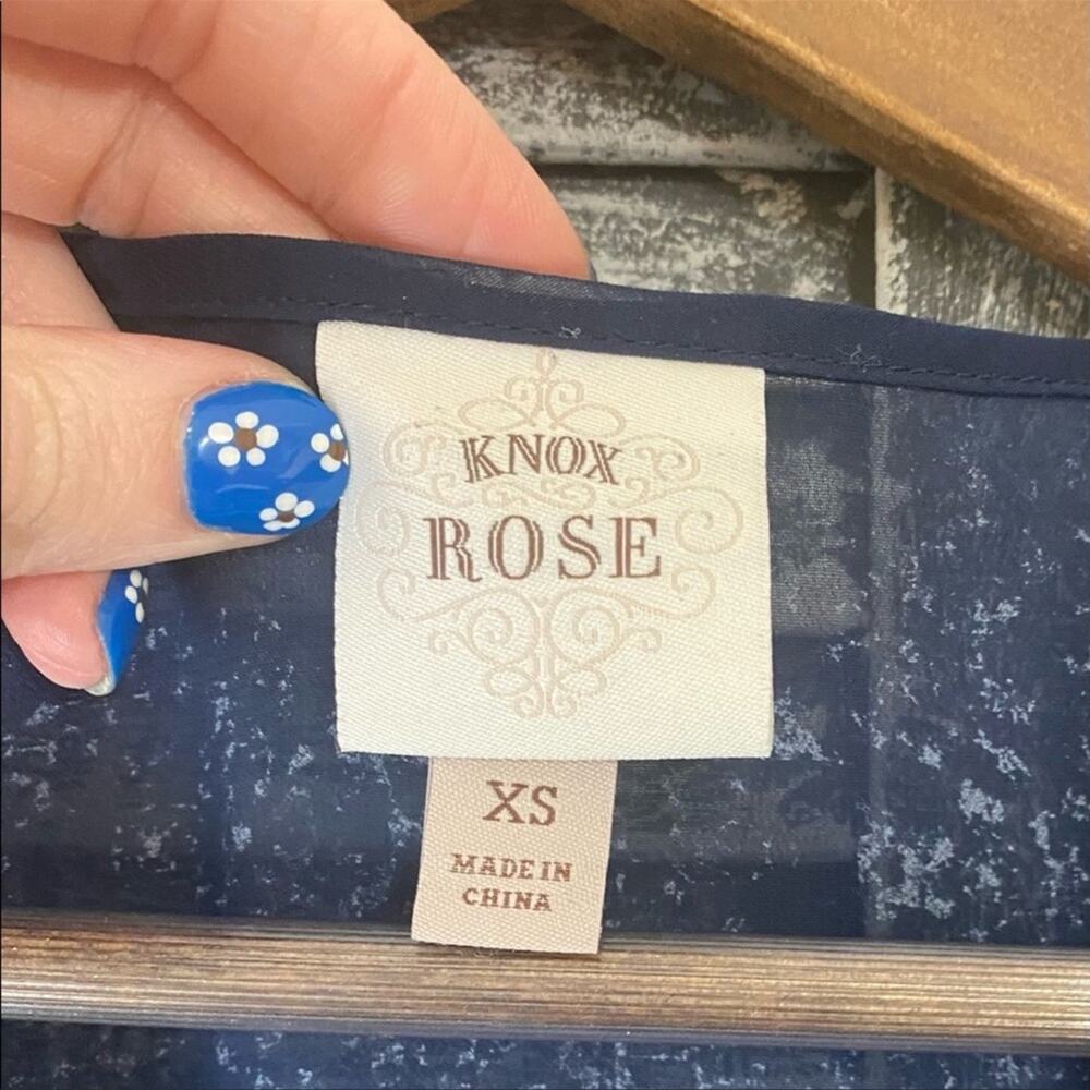 Knox Rose Women's XS Blue Sheer Bohemian Sleeveless Navy Top - Picture 5 of 5